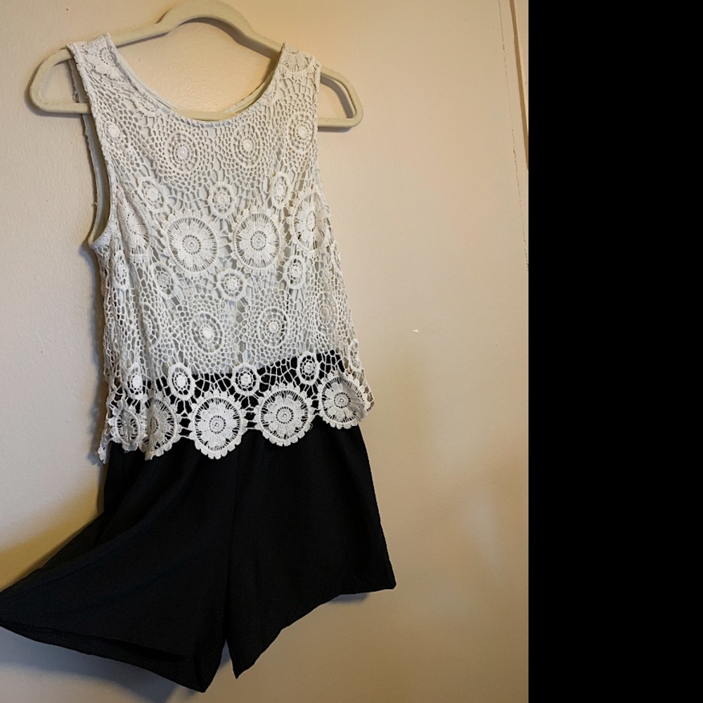 City Lights Lace Black and Ivory Romper